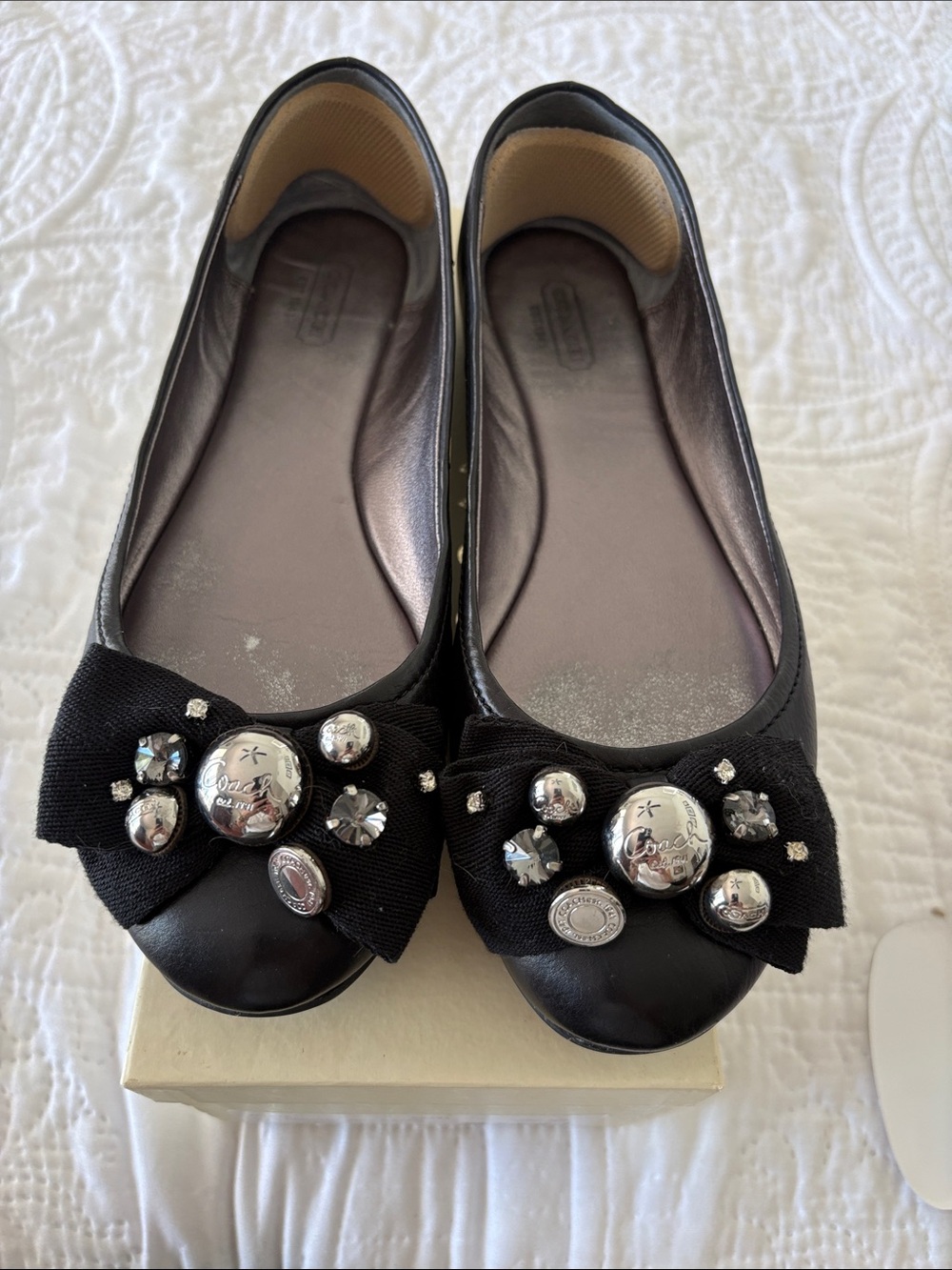 Coach Black Embellished Bow Ballet Flats
